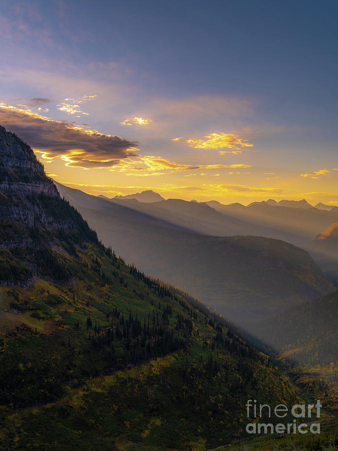 Glacier National Park Sunset Sunrays Photograph