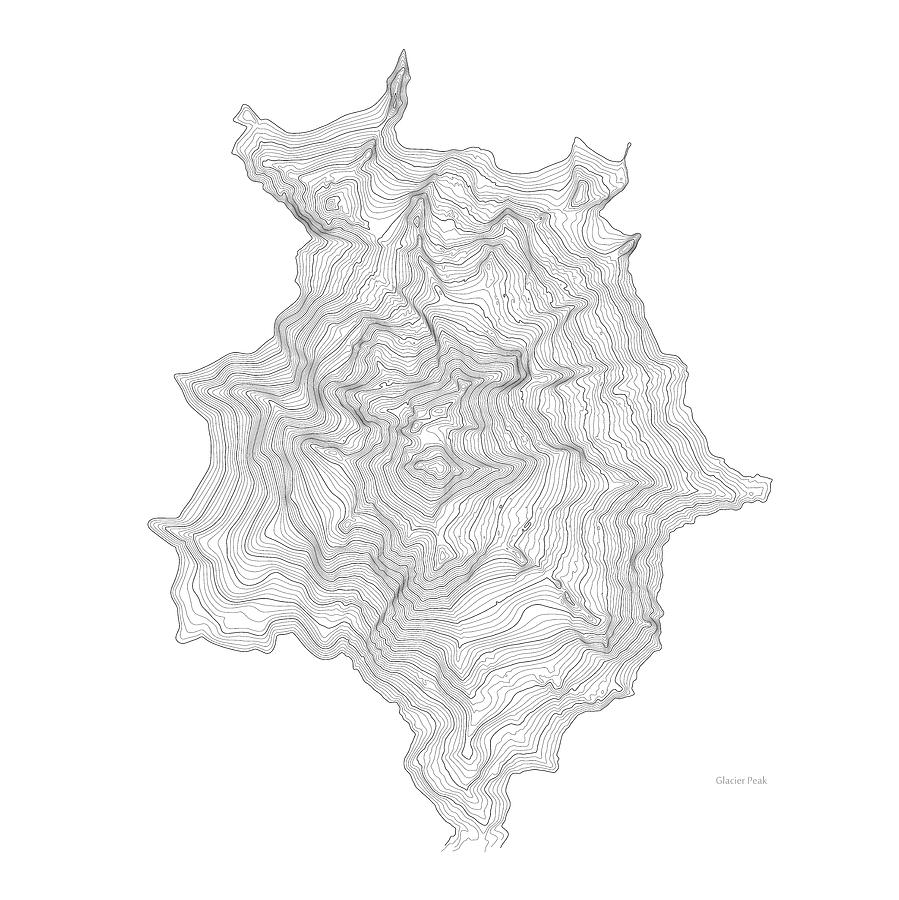 Seattle Digital Art - Glacier Peak Art Print Contour Map of Glacier Peak in Washington by Jurq Studio