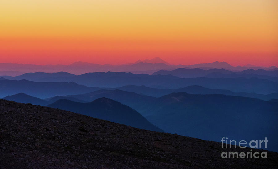Mount Rainier National Park Photograph - Mount Baker and Glacier Peak Sunset Layers by Mike Reid