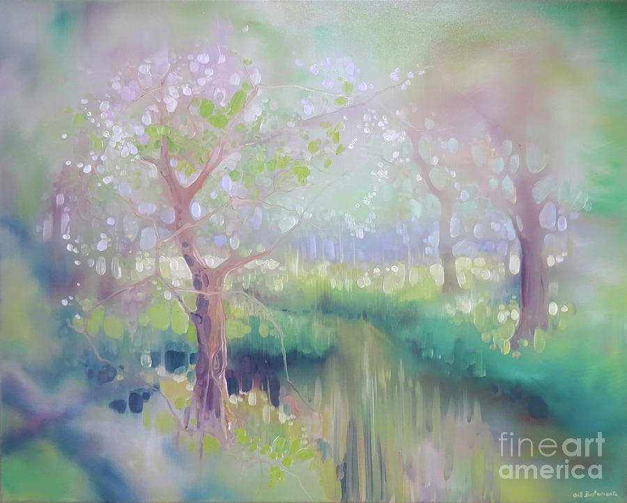 Glade by a River in Spring Painting by Gill Bustamante