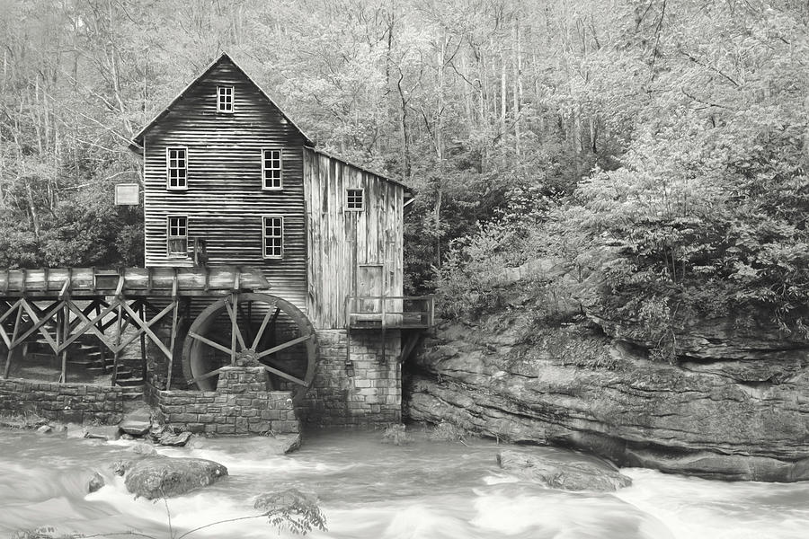 Glade Creek Grist Mill in Black and White Photograph by Lori Deiter