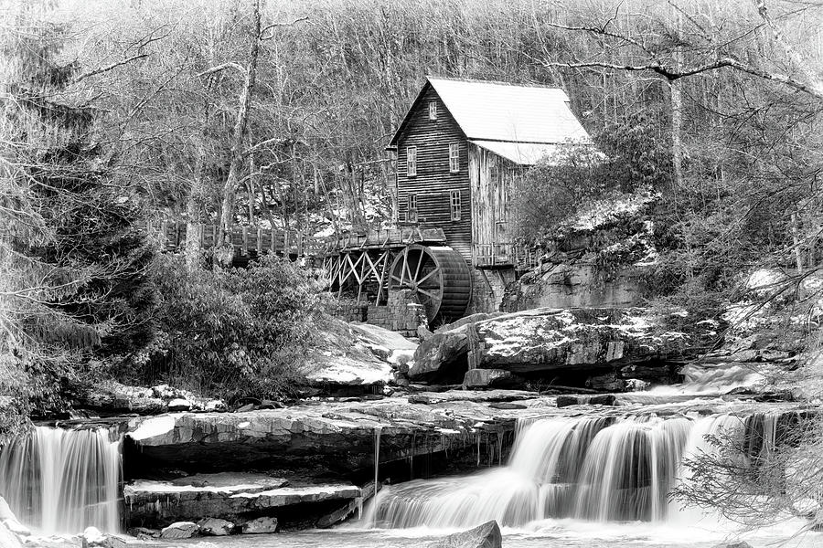 Glade Creek Grist Mill in Black and White Photograph by Susan Rissi Tregoning