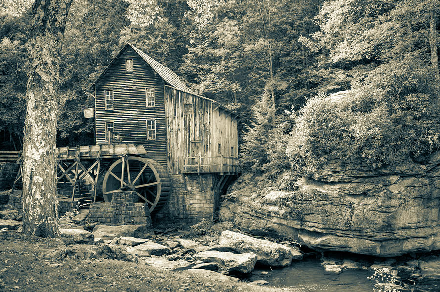 Glade Creek Mill Photograph - Glade Creek Grist Mill In The Appalachian Mountains - Sepia Edition by Gregory Ballos