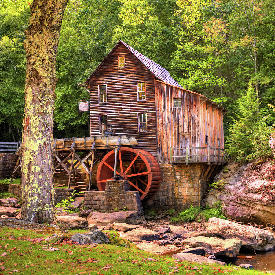 Tree Photograph - Glade Creek Grist Mill of the Appalachian Mountains 1x1 by Gregory Ballos