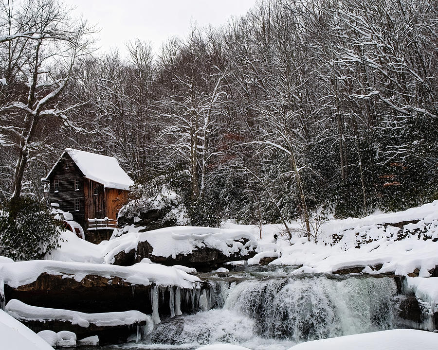 Waterfall Photograph - Glade Creek Grist Mill Winter by Flees Photos
