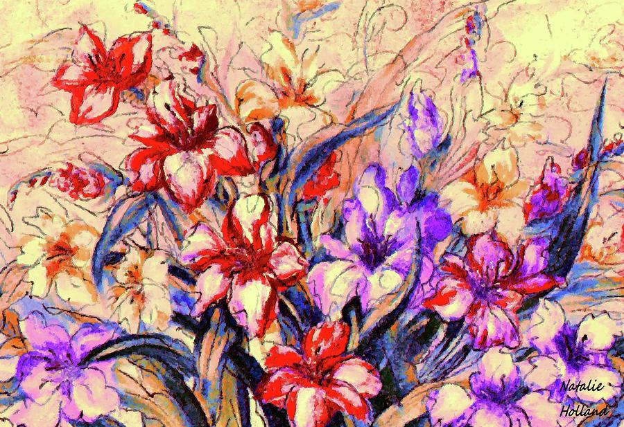 Gladioli Garden Painting by Natalie Holland