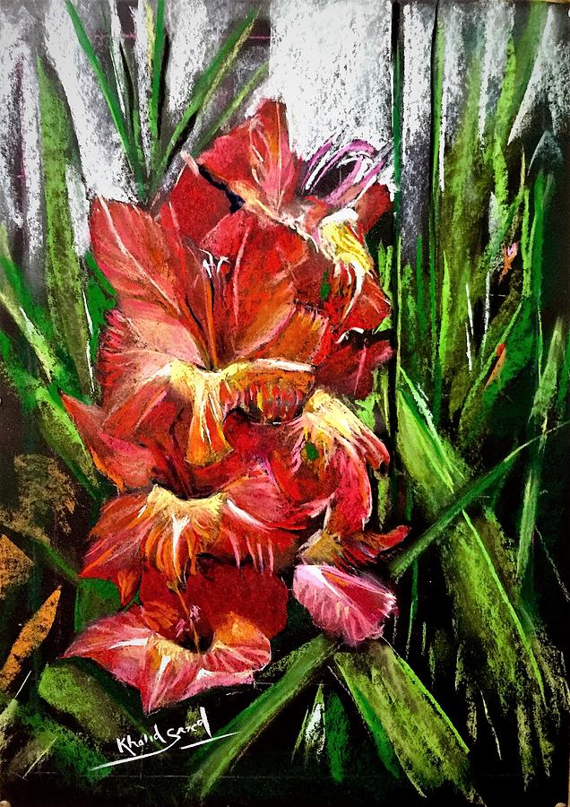Flowers Still Life Painting - Gladiolus bloom by Khalid Saeed