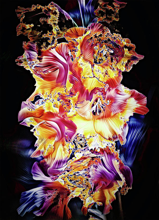 Gladiolus Flowers Neon Style Digital Art by Gaby Ethington