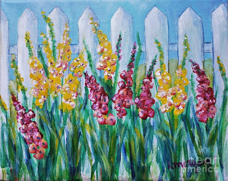 Glads by the Picket Fence Painting by Laurie Morgan