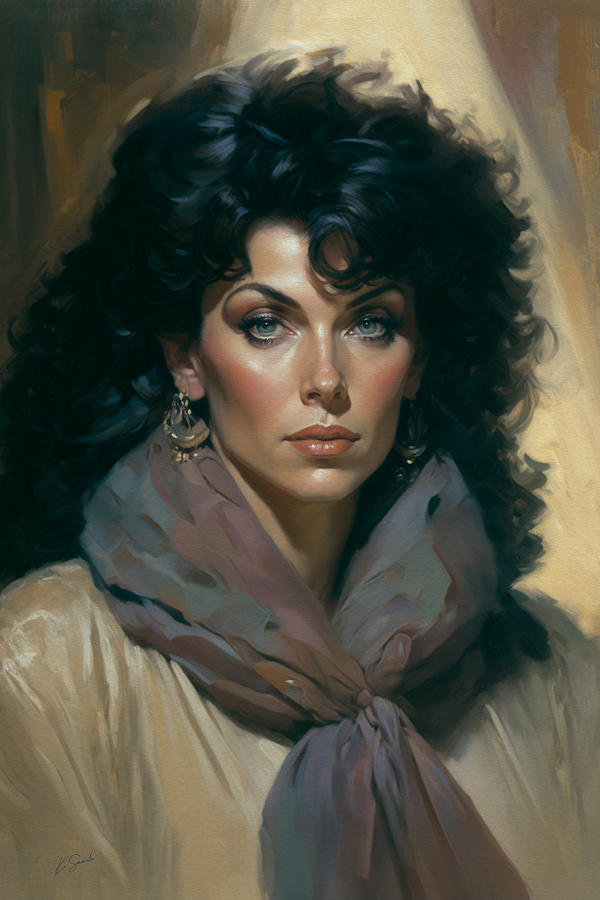 Glamour and Grace - A Portrait of Joan Collins Painting by Kai Saarto