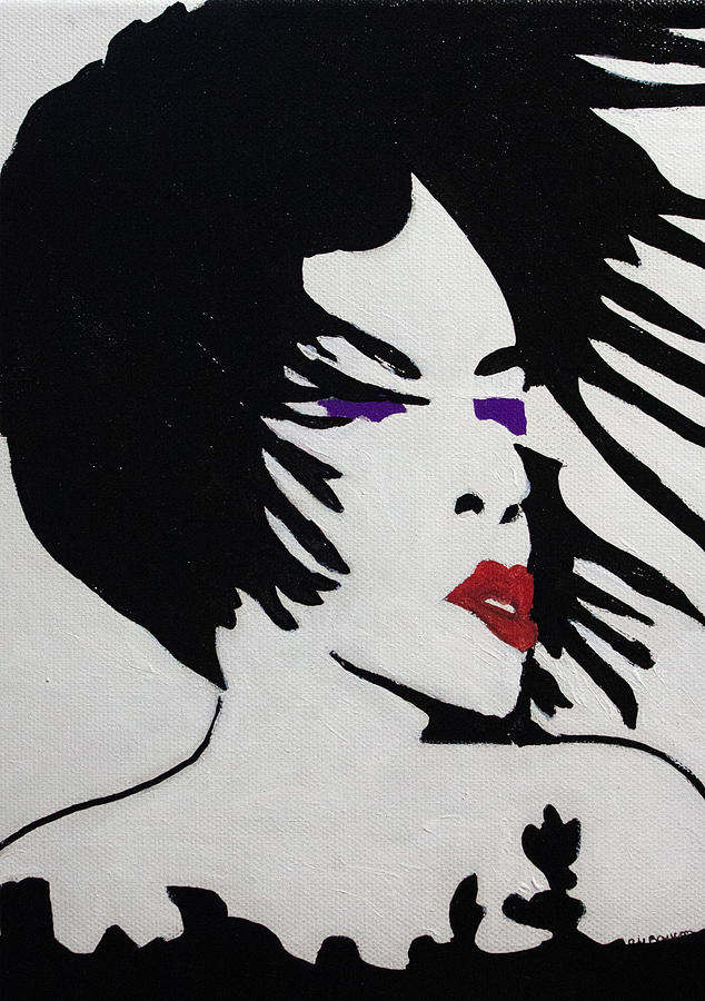 Glamour Vibe Red Lips and Purple Eyes Portrait Silhouette Painting by Ali Baucom