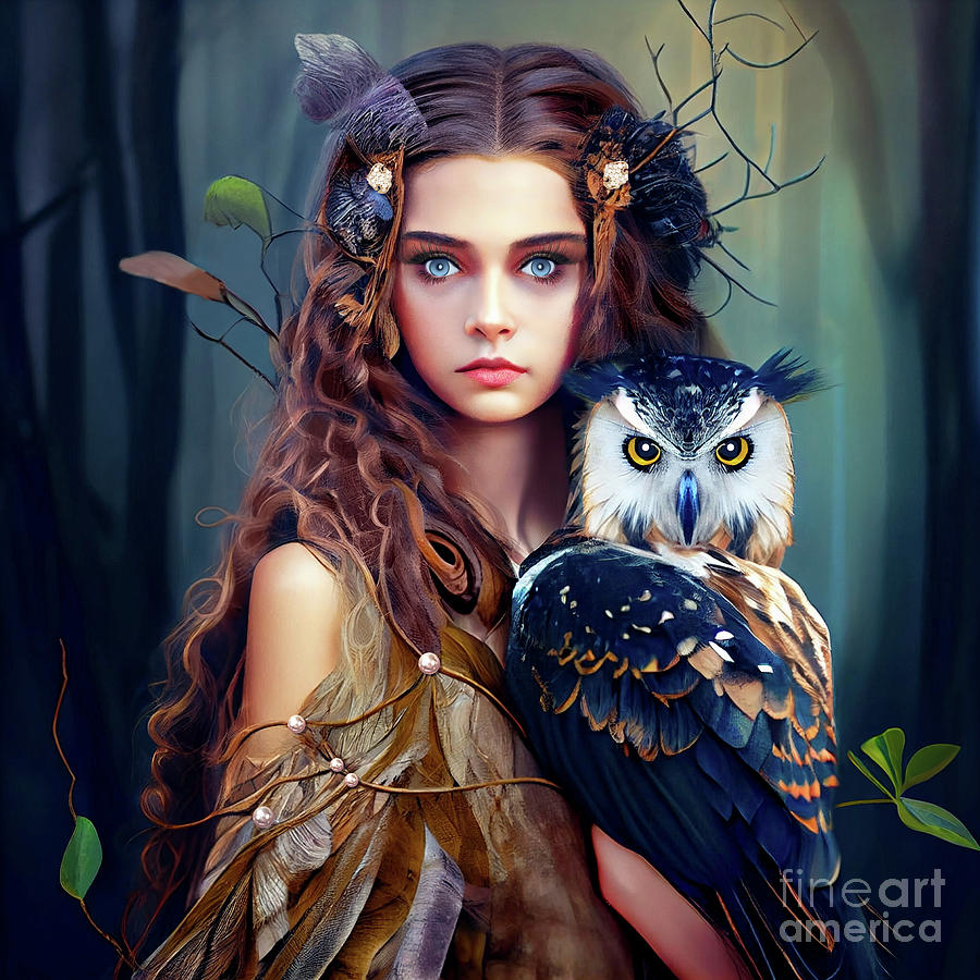 Owl Digital Art - glamour woman fantasy AI art 13 by Mark Ashkenazi