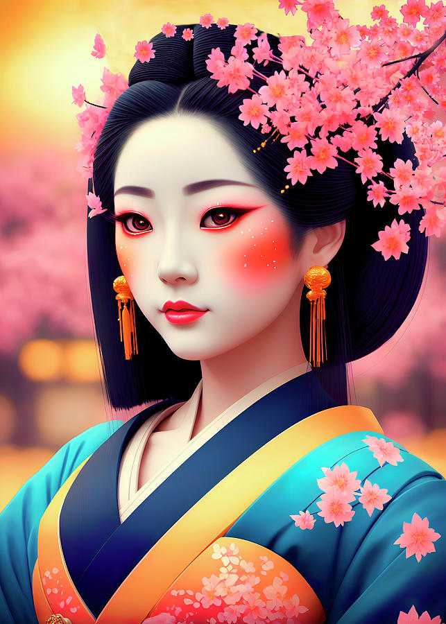 Flower Painting - Glamourous Geisha 8 by Yontartov