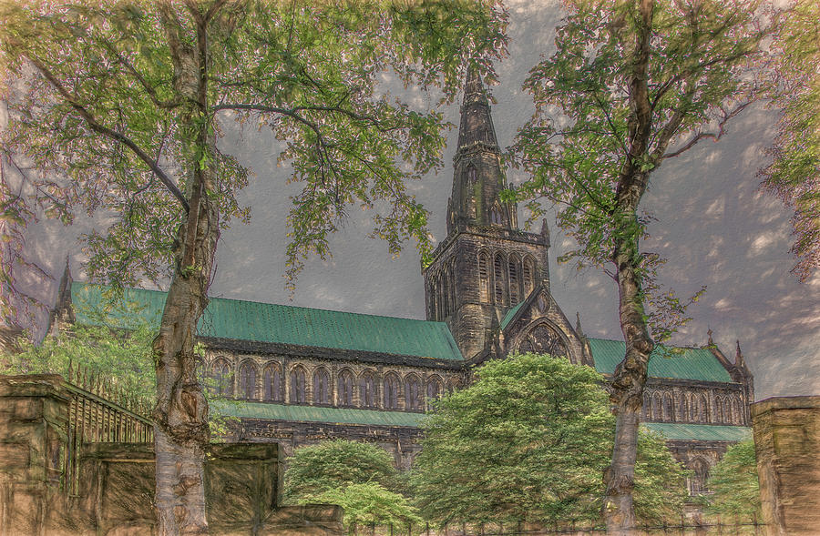 Glasgow Cathedral Through the Trees, Painterly Photograph by Marcy Wielfaert