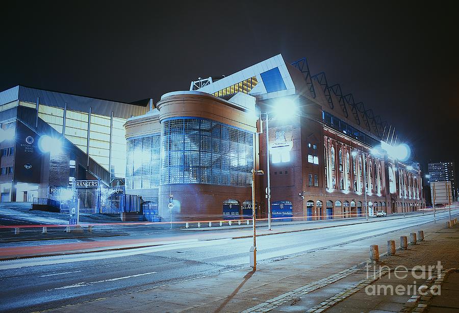 Football Photograph - Glasgow Rangers Ibrox Stadium at night  by Simply The West Photography