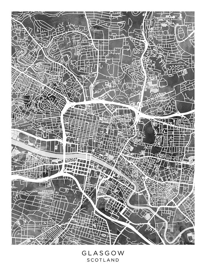 Glasgow Digital Art - Glasgow Street Map #87 by Michael Tompsett