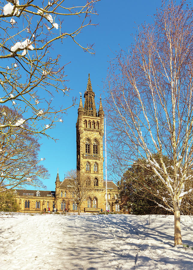 Glasgow University tower in winter Photograph by Grant Glendinning