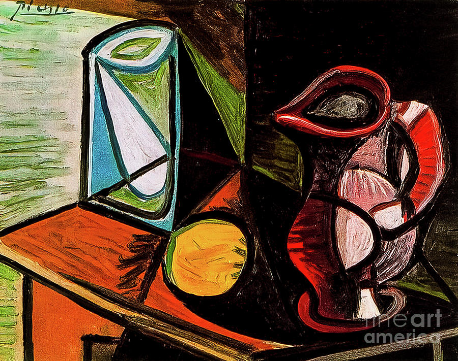 Glass and Pitcher by Pablo Picasso 1944 Painting by Pablo Picasso