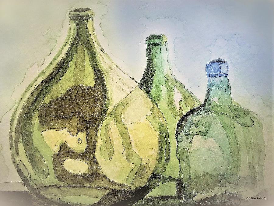 Glass Bottles Painting by Angela Davies