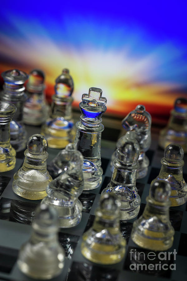 Glass chess and color sunset backdrop macro Photograph by Pablo Avanzini