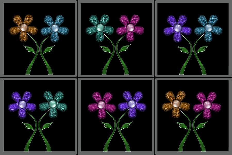 Glass Flowers on Six Panels Digital Art by David Dehner