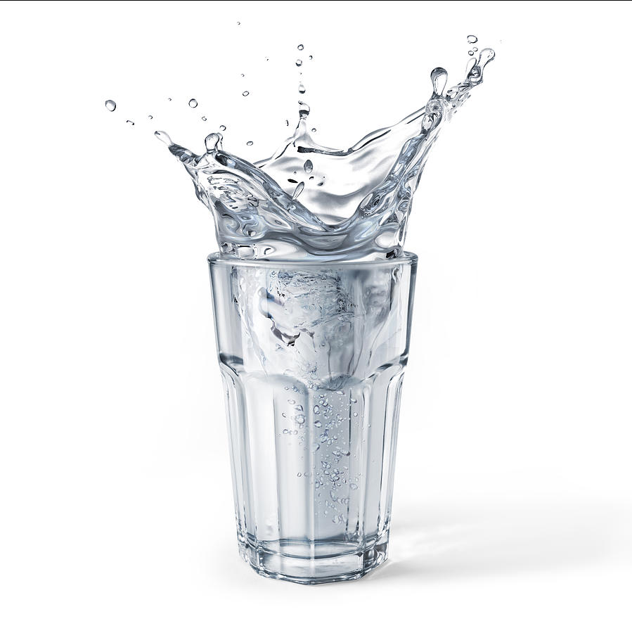 Glass full of water with splash, illustration Drawing by Leonello Calvetti/science Photo Library