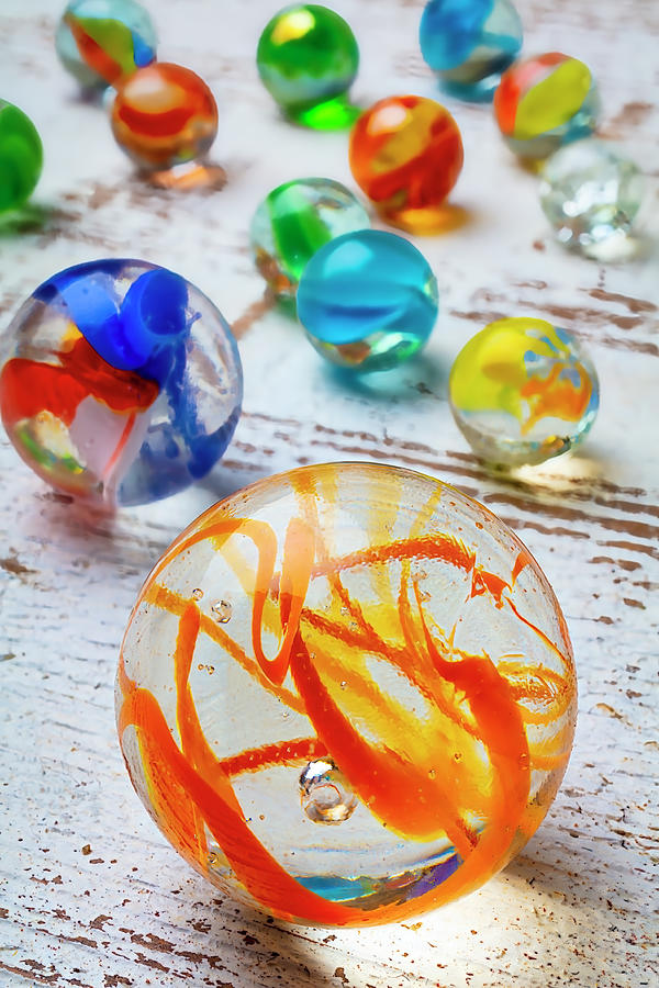 Glass Marbles On White Wooden Board Photograph By Garry Gay Fine Art America 0984