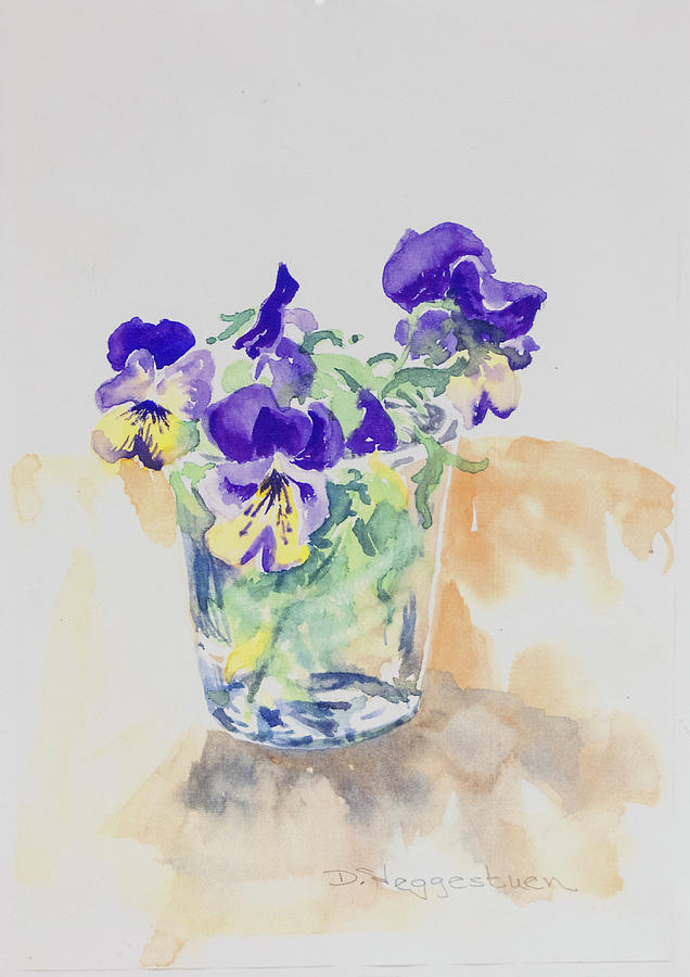 Glass of Pansy Flowers - signed Painting by Patti Deters
