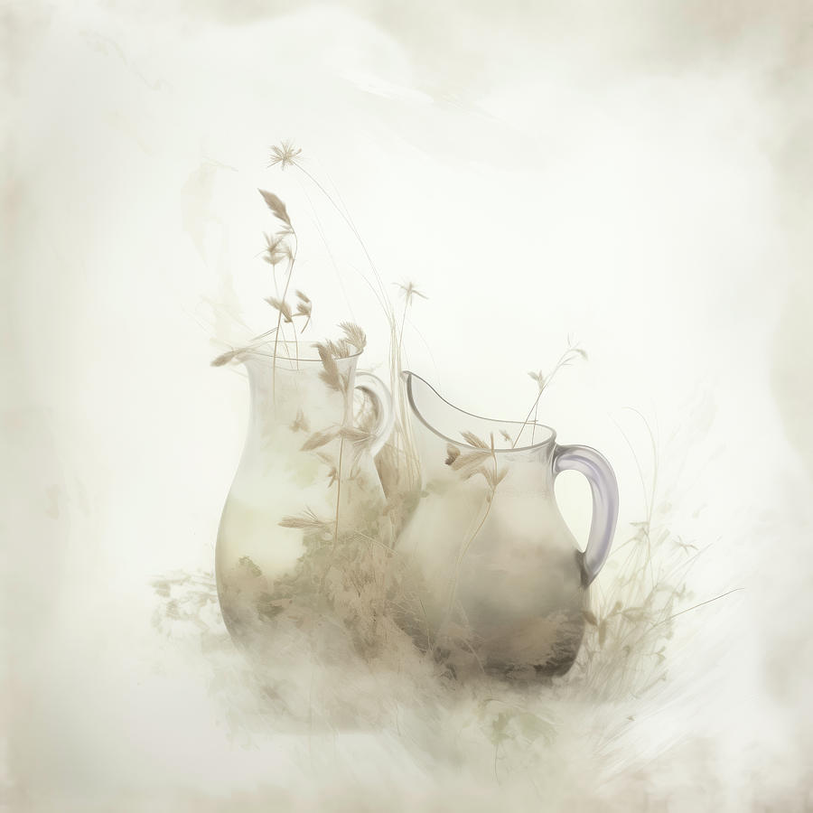 Glass Pitchers Milk and Wildflowers Digital Art by Yo Pedro