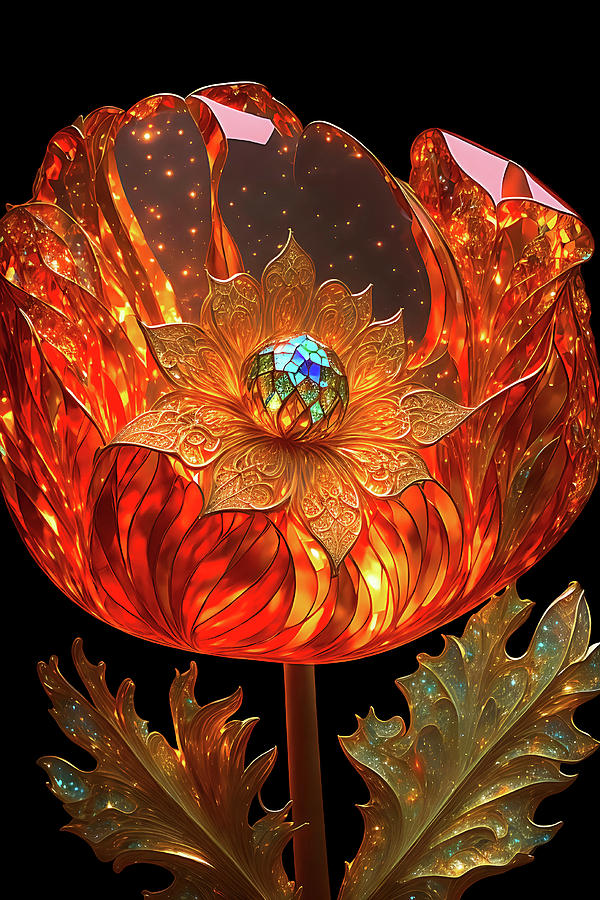 Glass Poppy Fantasy Flower Digital Art by Peggy Collins