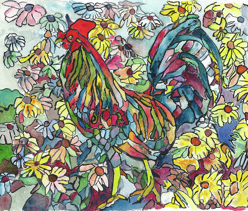 Glass Rooster Painting by David Ignaszewski