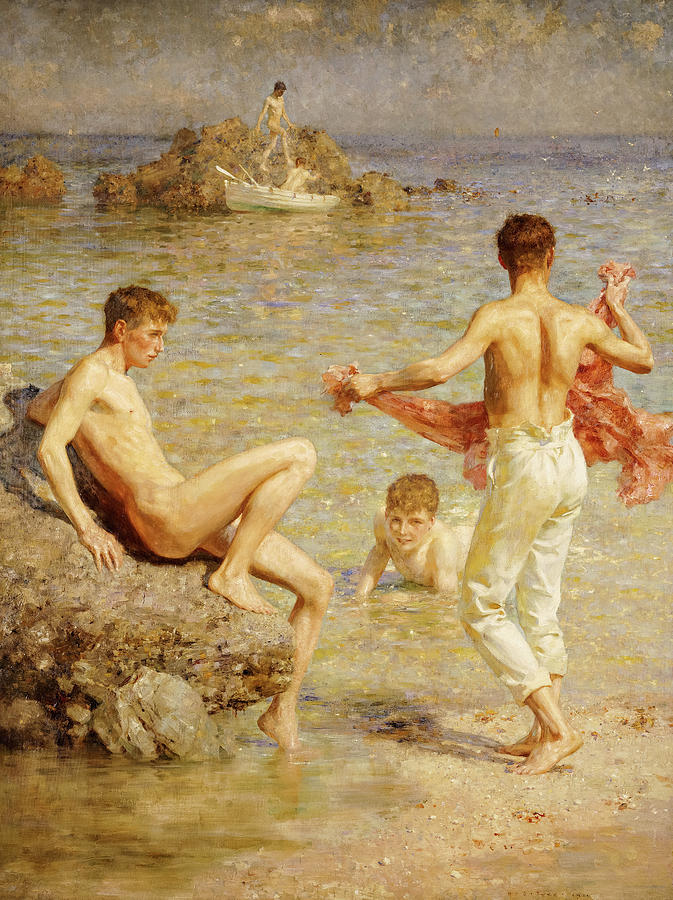 Henry Scott Tuke Painting - Gleaming Waters, 1910 by Henry Scott Tuke Henry Scott Tuke Painting - Gleaming Waters, 1910 by Henry Scott Tuke