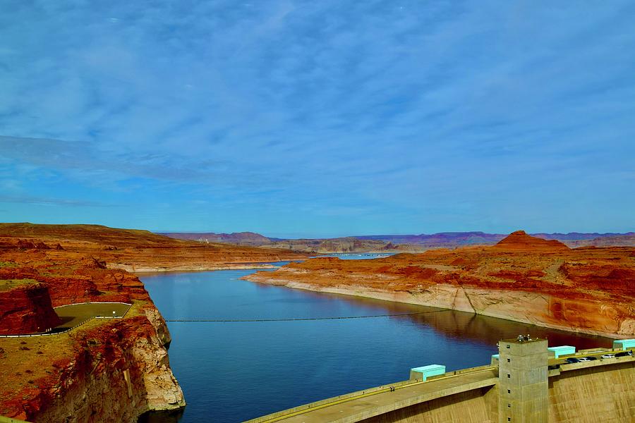 panoramic view-Glen Canyon dam  and Lake Powell - II Photograph by Bnte Creations