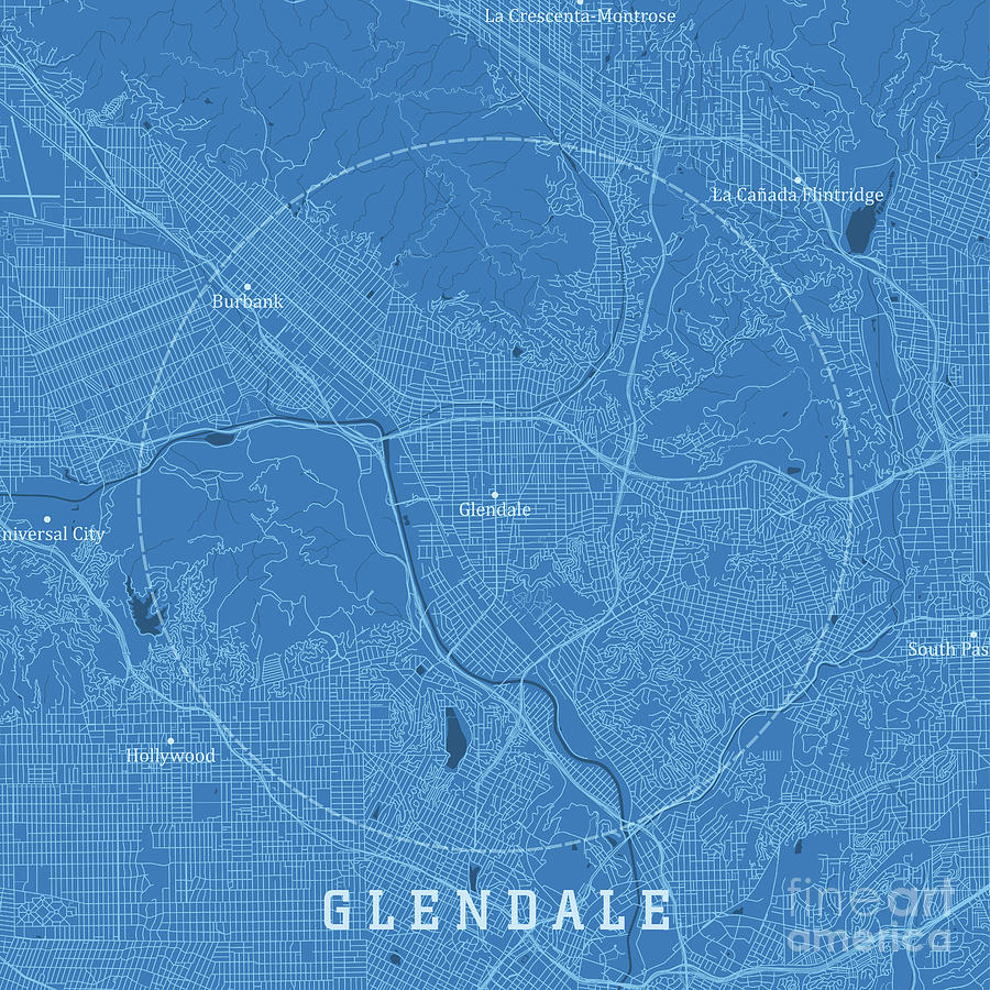 Glendale CA City Vector Road Map Blue Text Digital Art By Frank   Glendale Ca City Vector Road Map Blue Text Frank Ramspott 