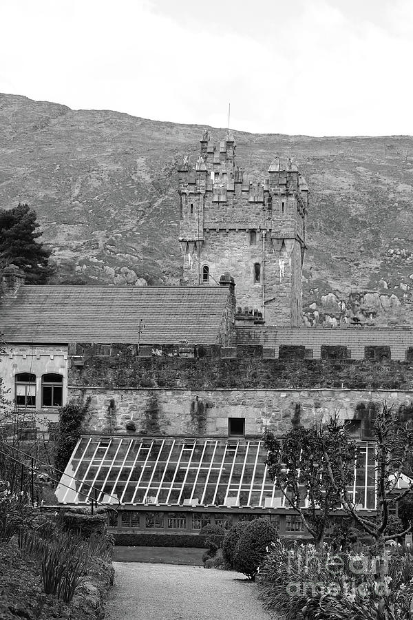 Glenveagh Castle and Garden bw Vertical Photograph by Eddie Barron