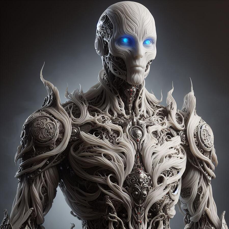 Glimpses of Sentience - The Enigmatic Android with Radiant Blue Eyes Digital Art by Artfinity X Glimpses of Sentience - The Enigmatic Android with Radiant Blue Eyes Digital Art by Artfinity X