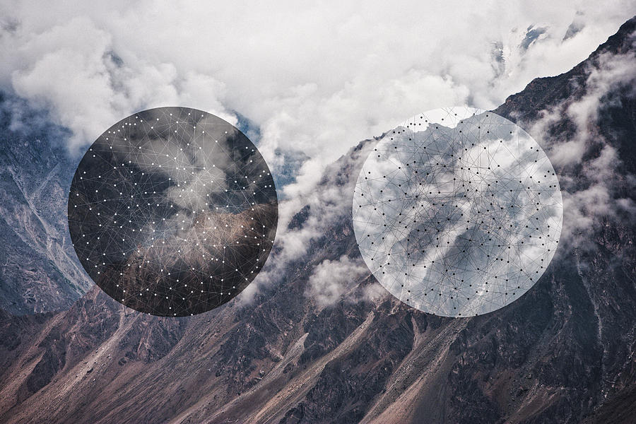Glitch effect of spheres and mountains, Hunza, Northern Areas, Pakistan Photograph by Donald Iain Smith