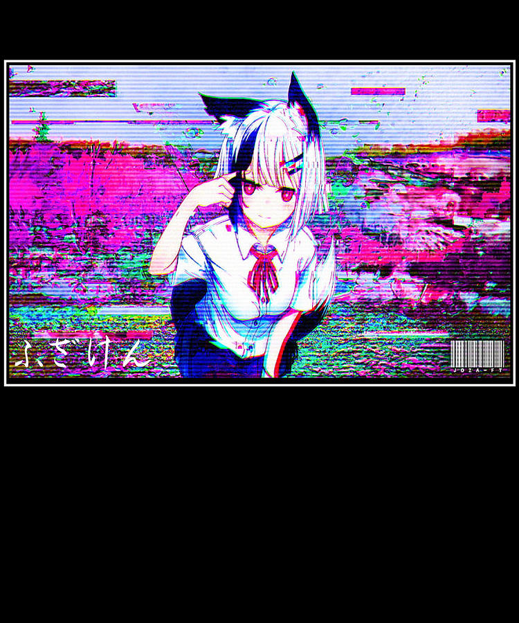 Glitch style Anime Girl Japanese Aesthetic anime Otaku Gift Digital Art ...