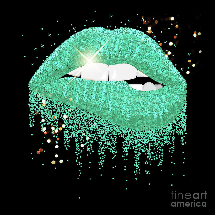 Glitter Lips Mask - Aqua Mixed Media by Chris Andruskiewicz