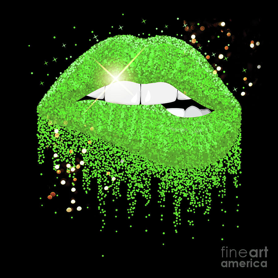 Glitter Lips Mask - Green Mixed Media by Chris Andruskiewicz