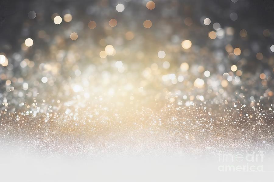 Abstract Painting - Glitter Vintage Lights Background. Silver, Gold And White. De-focused by N Akkash