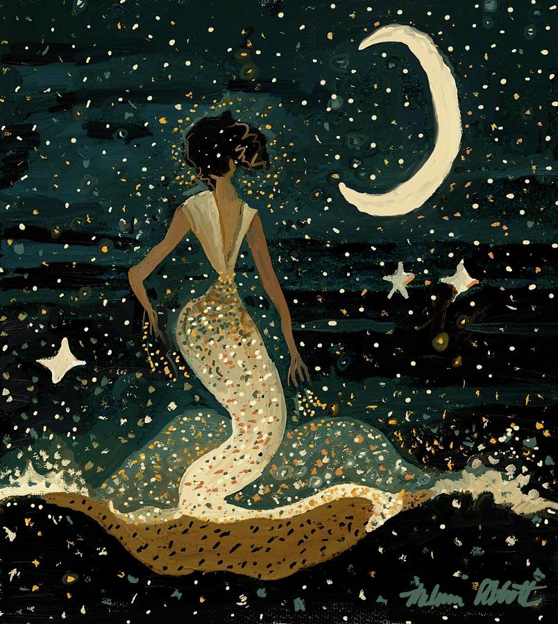 Glittering Night Mermaid Painting by Melissa Abbott
