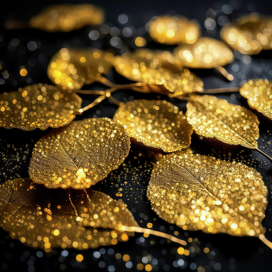 Fall Digital Art - Glittering Wet Aspen Leaves by Donna Kennedy