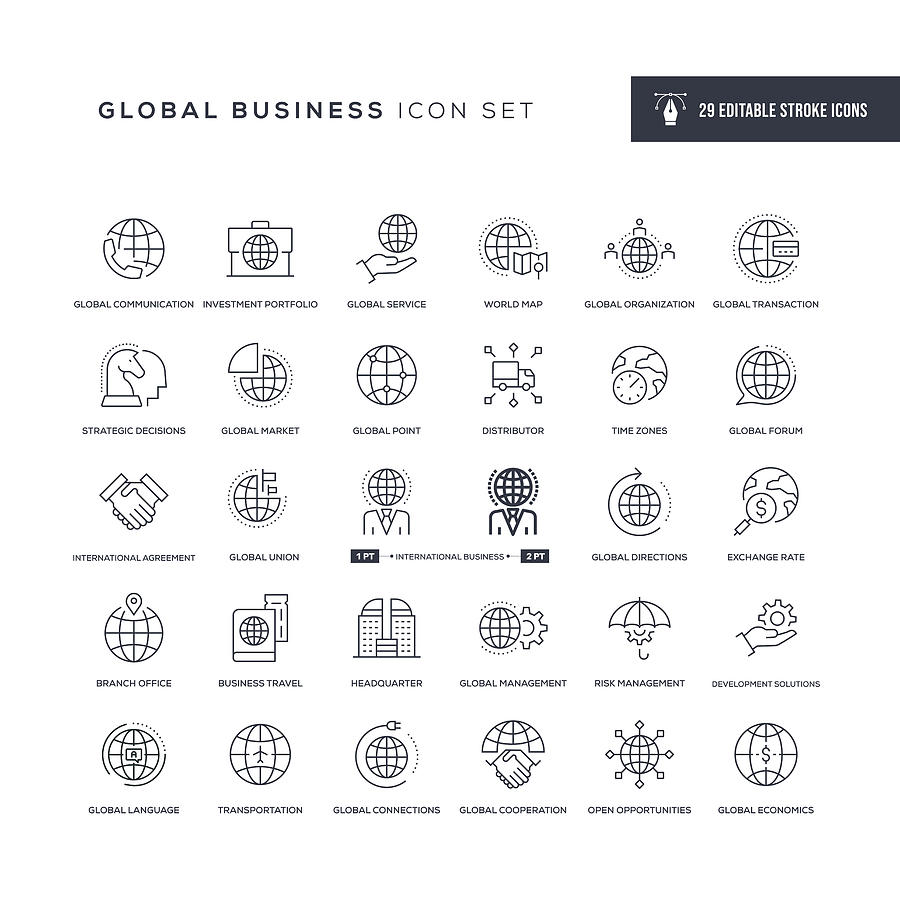 Global Business Editable Stroke Line Icons Drawing by Enis Aksoy