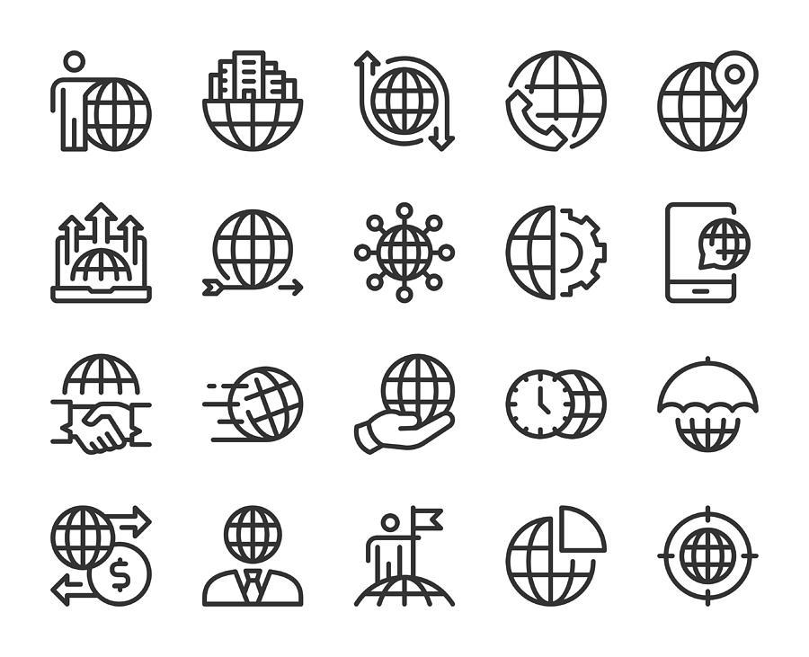 Global Business - Line Icons Drawing by Rakdee