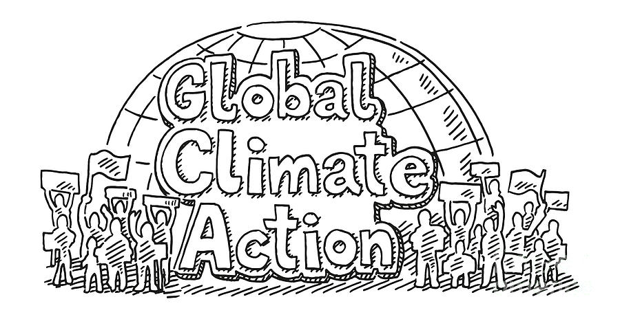 Black And White Drawing - Global Climate Action Demonstration Concept Drawing by Frank Ramspott