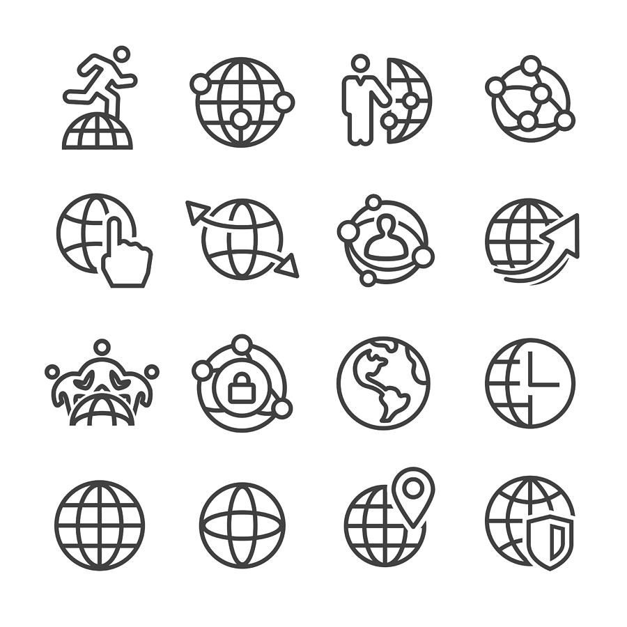 Globe and Communication Icon - Line Series Drawing by -victor-