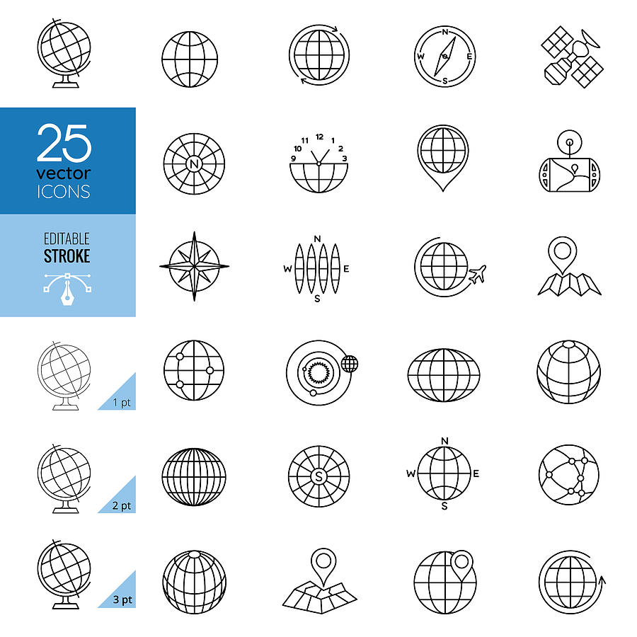 Globe and Communication Icons. Editable stroke. Drawing by AlonzoDesign