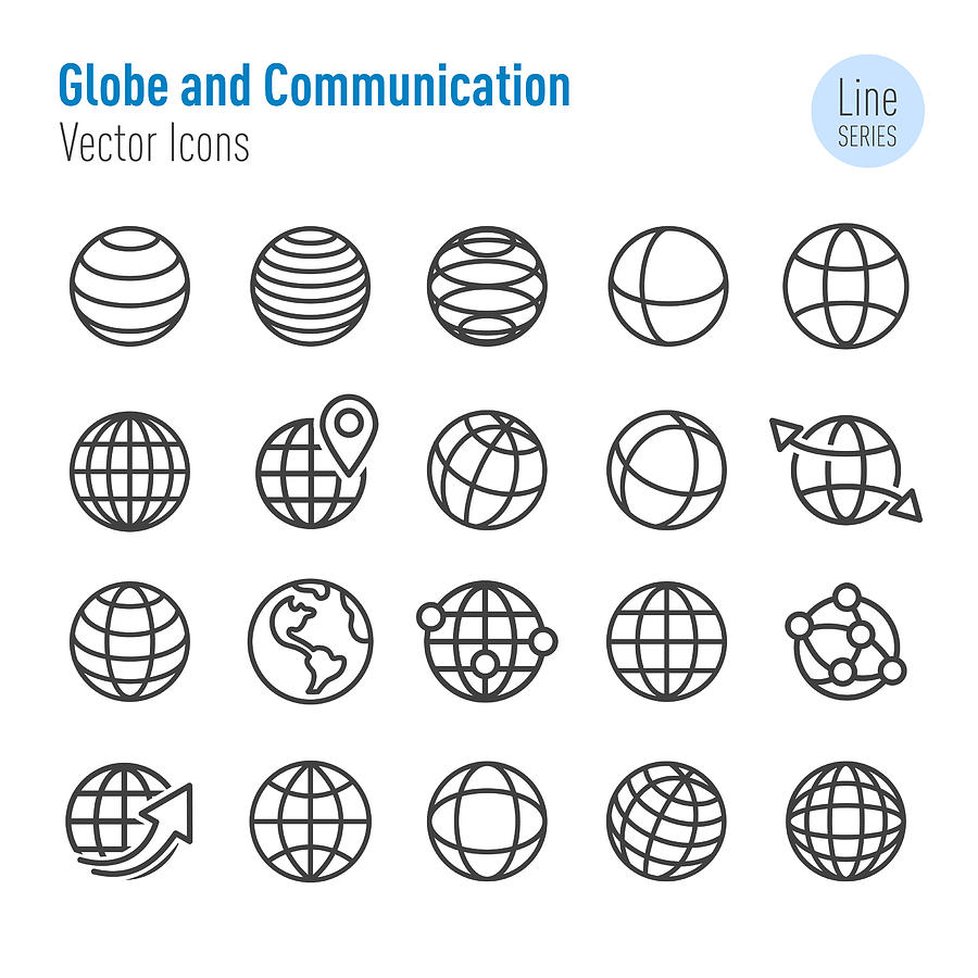 Globe and Communication Icons - Vector Line Series Drawing by -victor-
