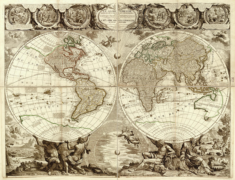 Globe in 1708 World Drawing by Vintage Maps - Fine Art America